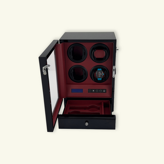 LW64 Watch Winder 4 Watches – Gloss Black & Red - Leader