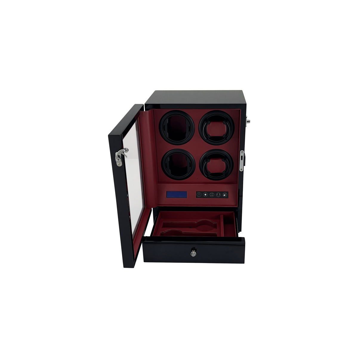 LW64 Watch Winder 4 Watches – Gloss Black & Red - Leader