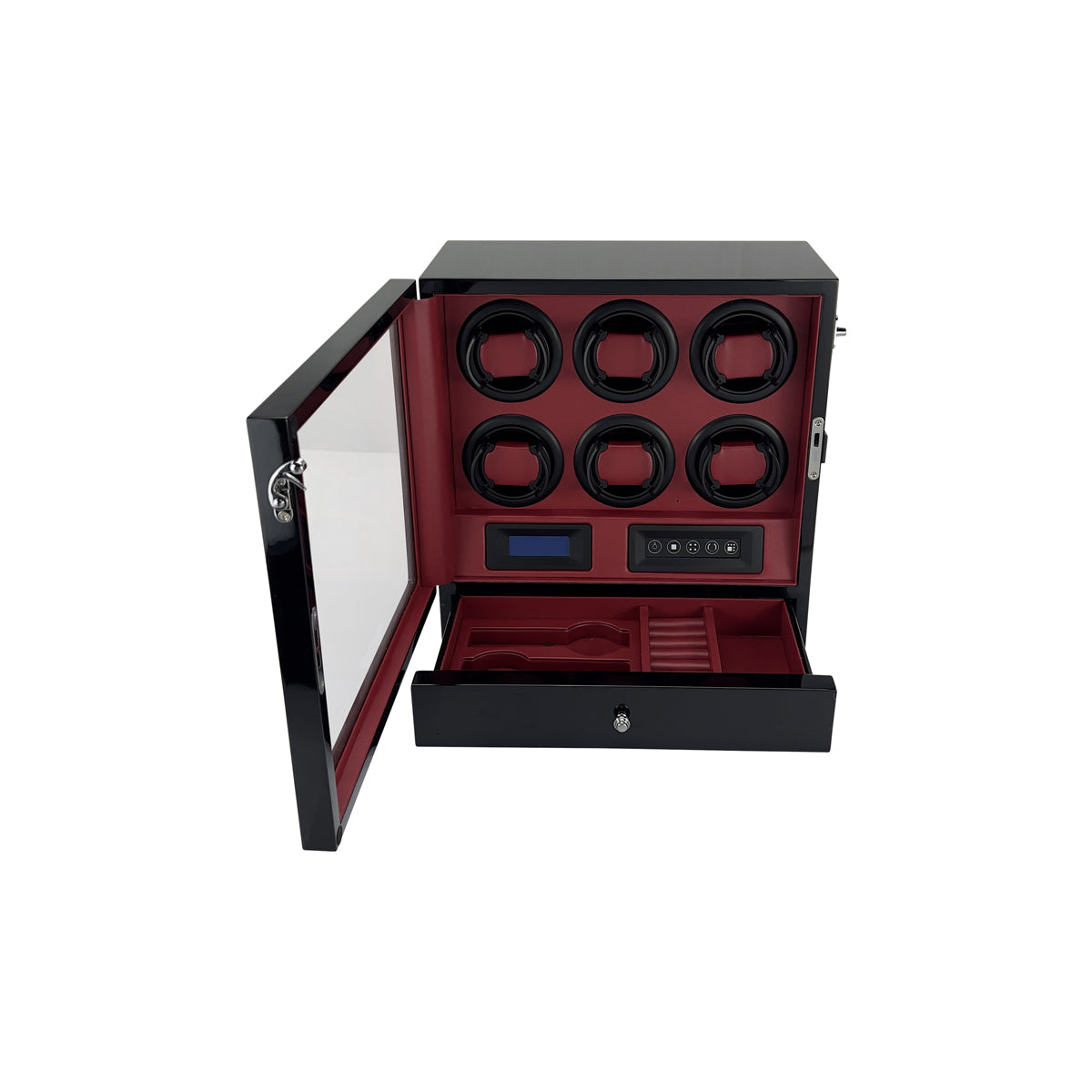 LW56 Watch Winder 6 Watches – Gloss Black & Red - Leader