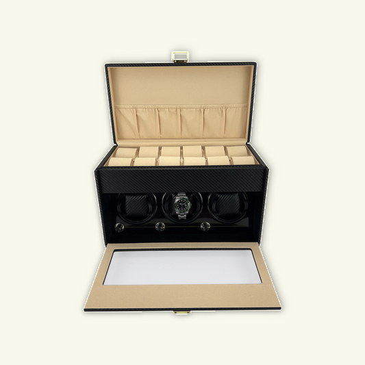 LW127 Watch Winder Box – Carbon Fiber & Camel Velvet - Leader