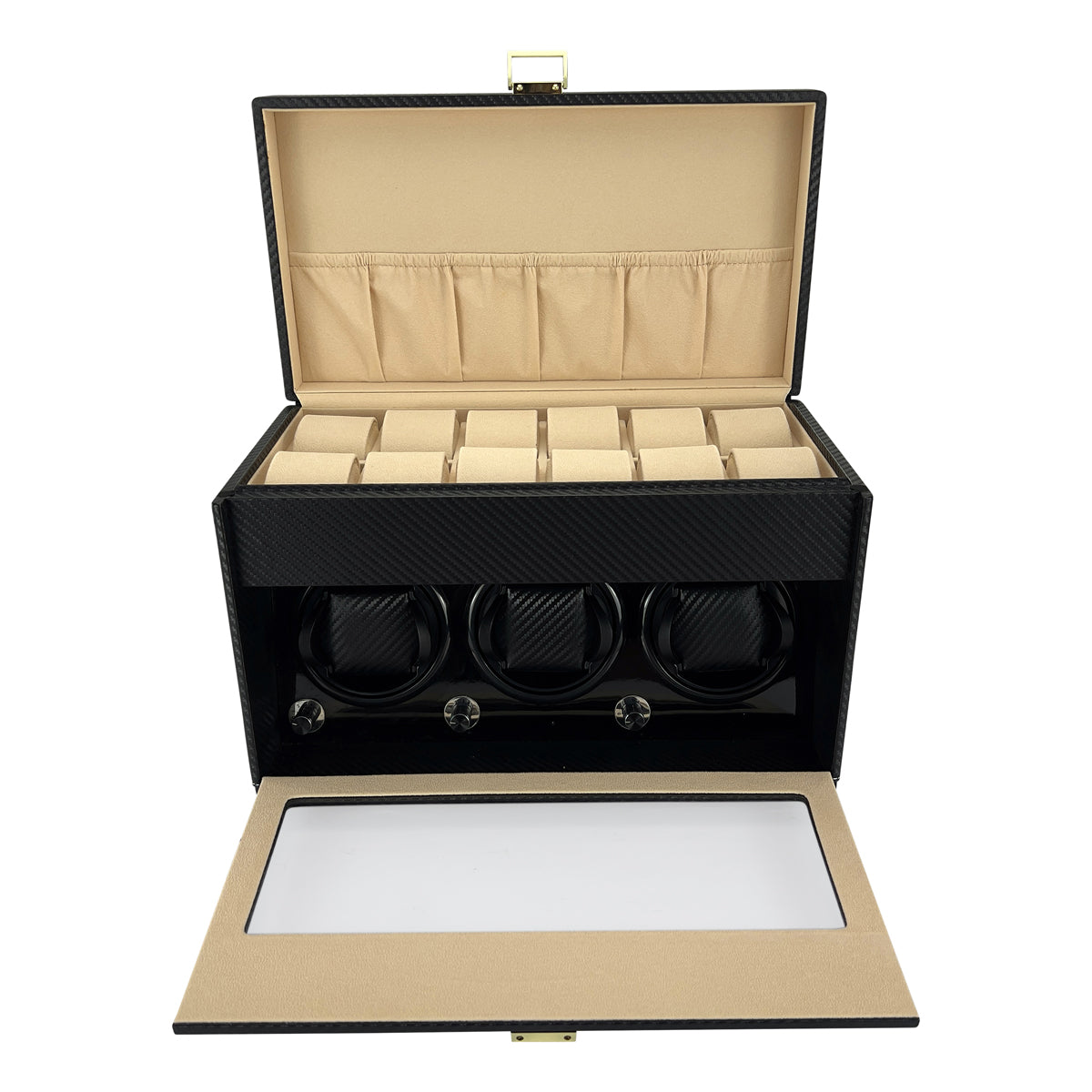 LW127 Watch Winder Box – Carbon Fiber & Camel Velvet - Leader