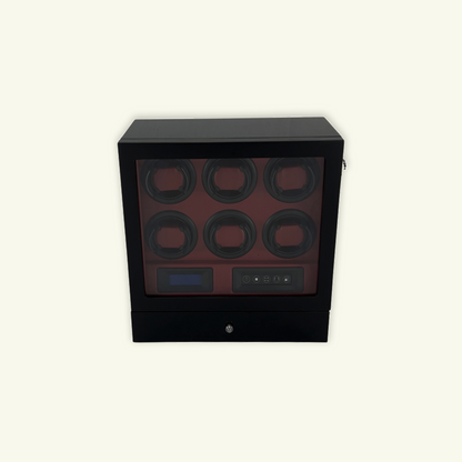 LW56 Watch Winder 6 Watches – Gloss Black & Red - Leader