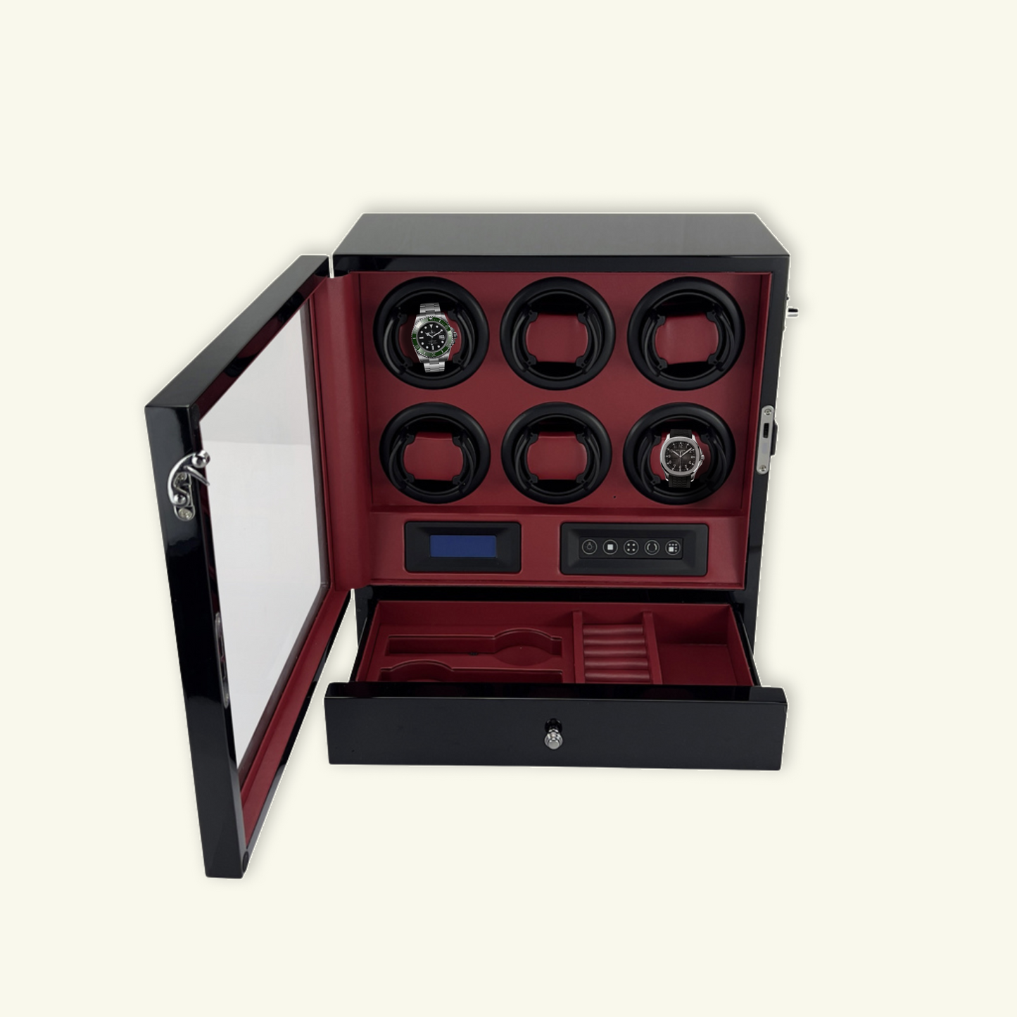 LW56 Watch Winder 6 Watches – Gloss Black & Red - Leader