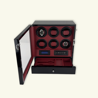 LW56 Watch Winder 6 Watches – Gloss Black & Red - Leader