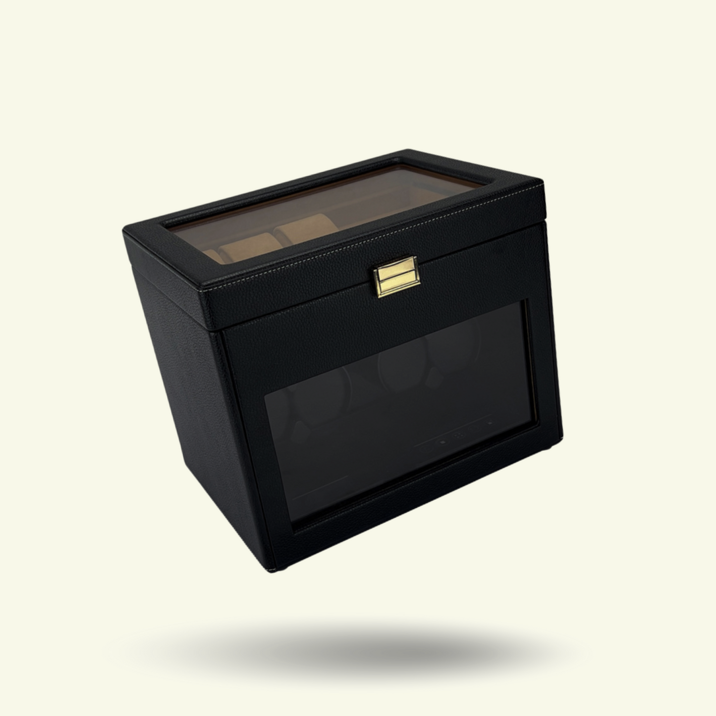 LW117 Watch Winder Box – Black Leather & Camel Velvet - Leader