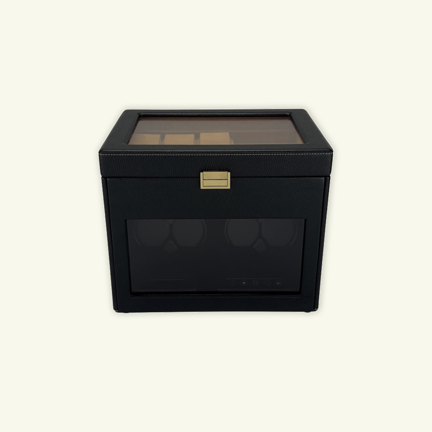 LW117 Watch Winder Box – Black Leather & Camel Velvet - Leader