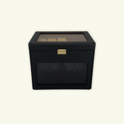 LW117 Watch Winder Box – Black Leather & Camel Velvet - Leader