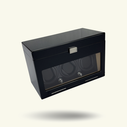 LW137 Watch Winder Box – Gloss Black & Camel Velvet - Leader