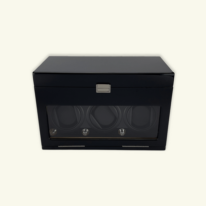 LW137 Watch Winder Box – Gloss Black & Camel Velvet - Leader