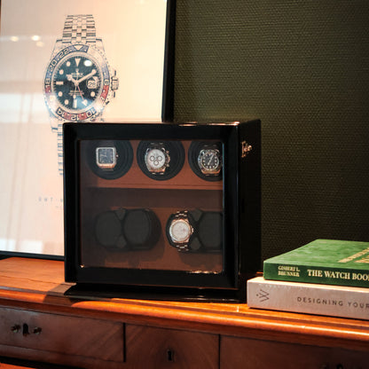 LW157 Watch Winder 7 Watches – Gloss Black & Brown - Leader