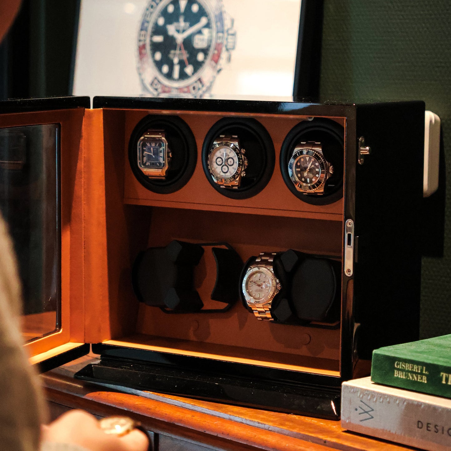 LW157 Watch Winder 7 Watches – Gloss Black & Brown - Leader