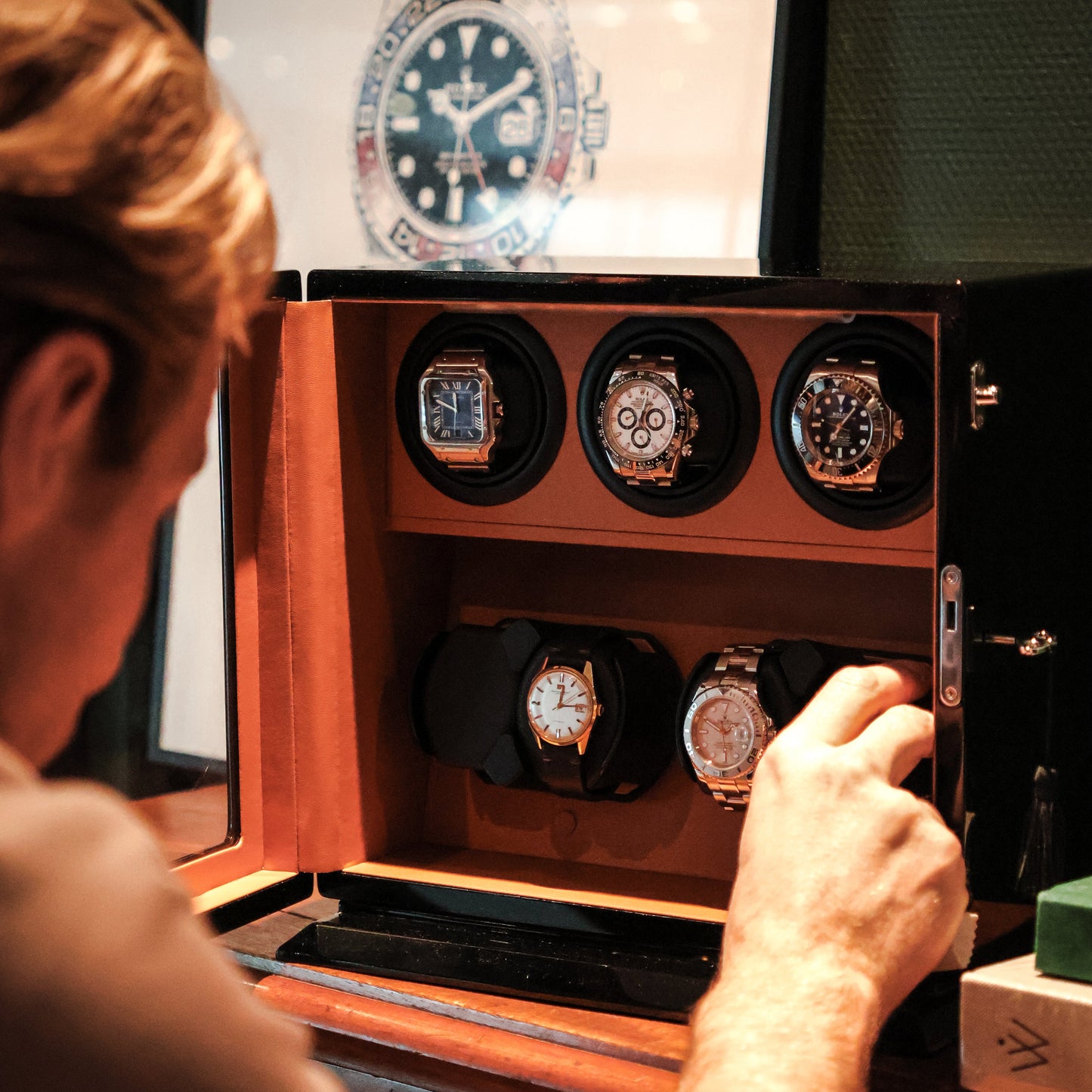 LW157 Watch Winder 7 Watches – Gloss Black & Brown - Leader