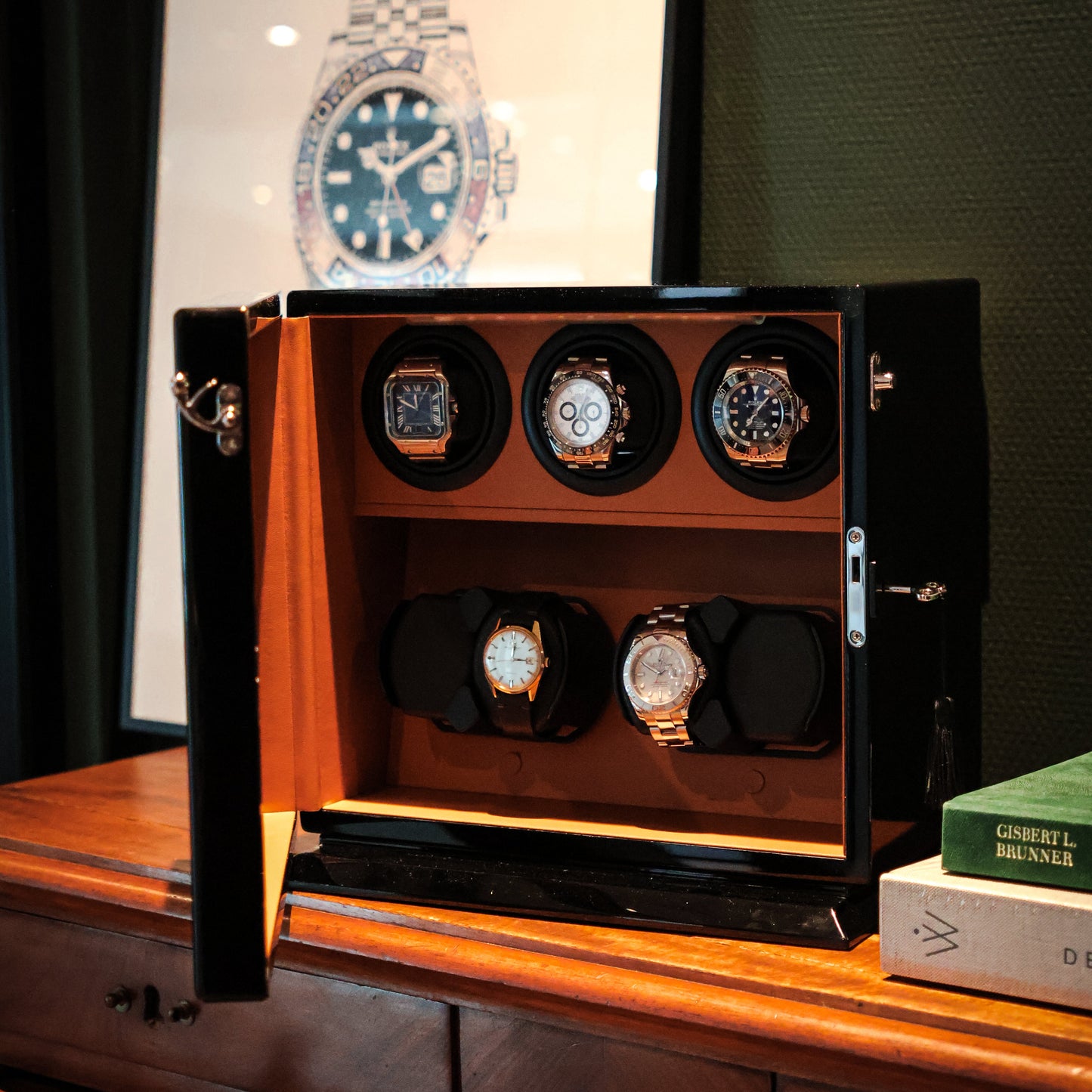 LW157 Watch Winder 7 Watches – Gloss Black & Brown - Leader