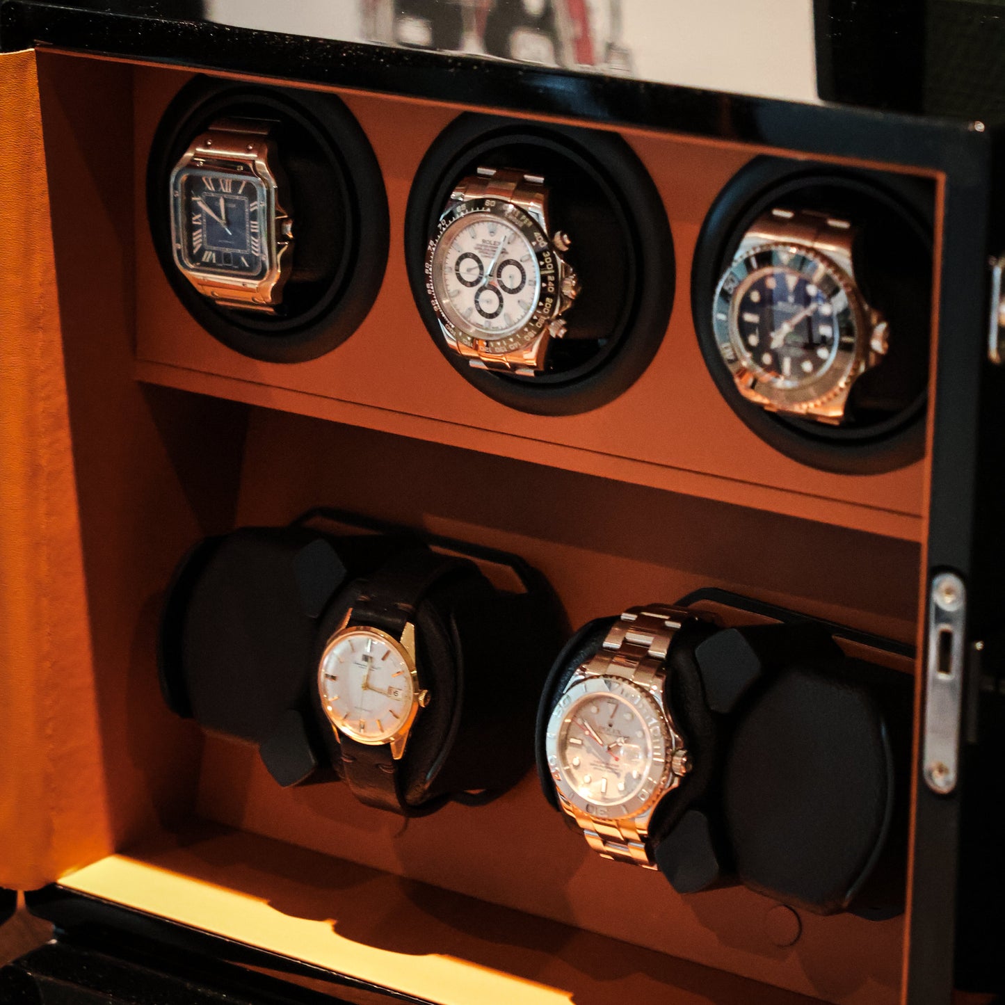 LW157 Watch Winder 7 Watches – Gloss Black & Brown - Leader