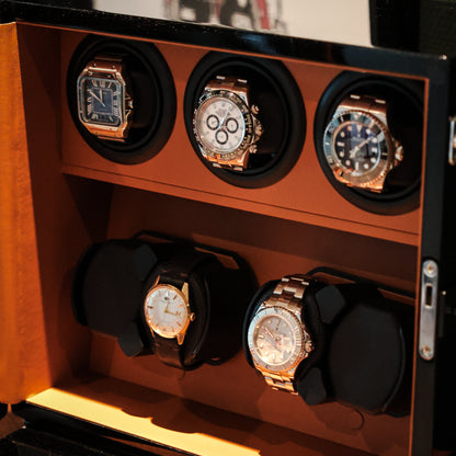 LW157 Watch Winder 7 Watches – Gloss Black & Brown - Leader