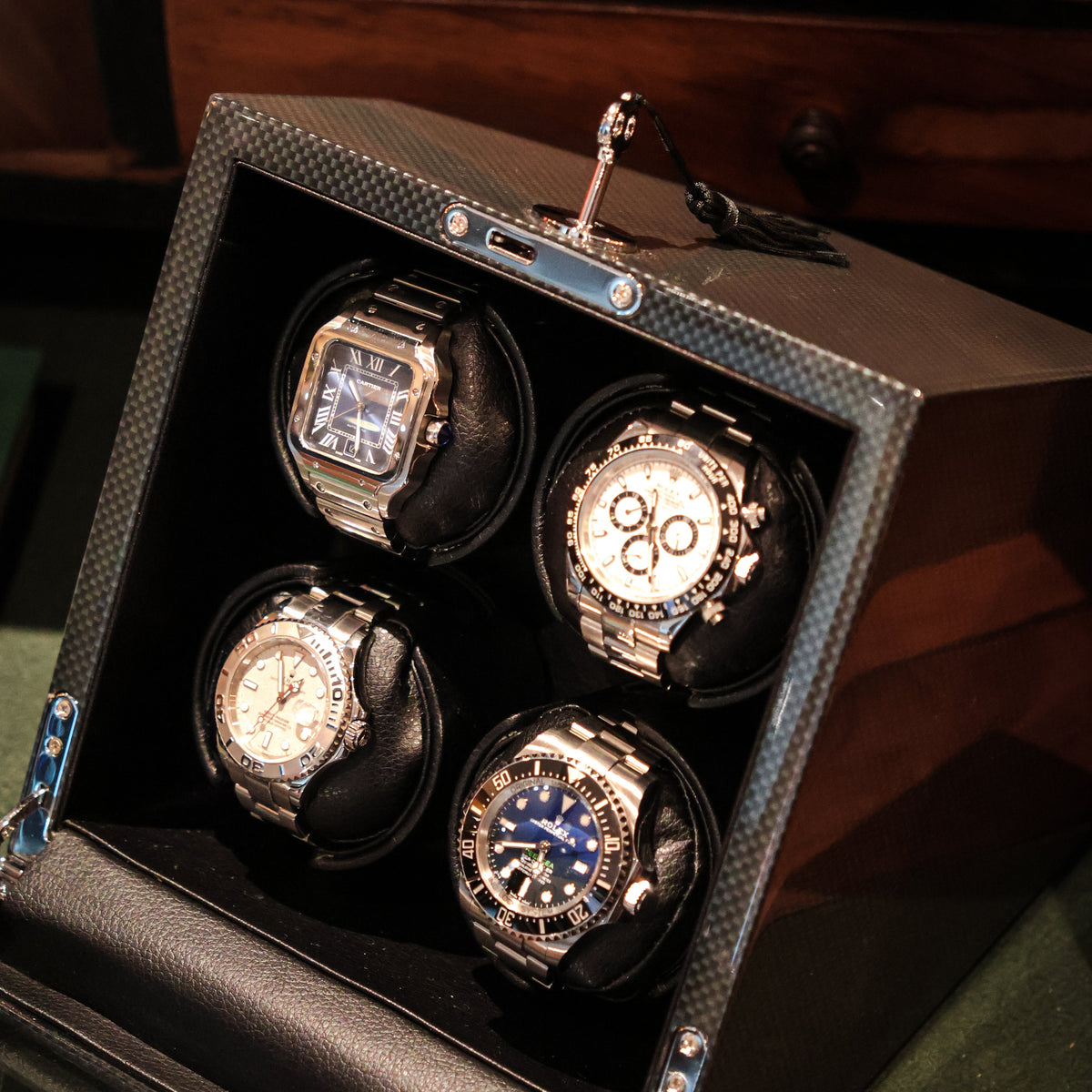 Leader Watch LW14 Watch Winder 4 Watches – Carbon Fiber - Leader – Leader Watch Winder