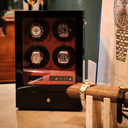 LW64 Watch Winder 4 Watches – Gloss Black & Red - Leader