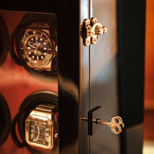 LW64 Watch Winder 4 Watches – Gloss Black & Red - Leader