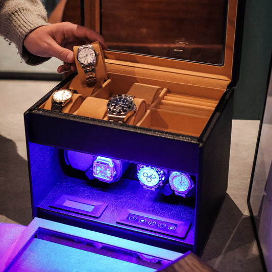 LW117 Watch Winder – Zwart Leer & Camel - Leader