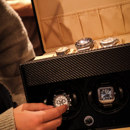 LW127 Watch Winder Box – Carbon Fiber & Camel Velvet - Leader