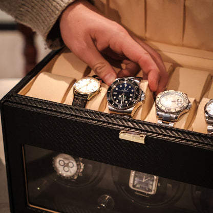 LW127 Watch Winder Box – Carbon Fiber & Camel Velvet - Leader